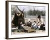 Immigrant Family Cutting Seed Potatoes to Plant on Their Quarter-Acre in Michigan, 1890s-null-Framed Giclee Print