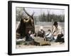 Immigrant Family Cutting Seed Potatoes to Plant on Their Quarter-Acre in Michigan, 1890s-null-Framed Giclee Print