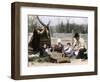 Immigrant Family Cutting Seed Potatoes to Plant on Their Quarter-Acre in Michigan, 1890s-null-Framed Giclee Print