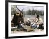 Immigrant Family Cutting Seed Potatoes to Plant on Their Quarter-Acre in Michigan, 1890s-null-Framed Giclee Print