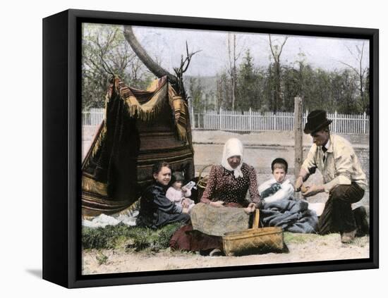 Immigrant Family Cutting Seed Potatoes to Plant on Their Quarter-Acre in Michigan, 1890s-null-Framed Stretched Canvas