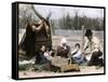 Immigrant Family Cutting Seed Potatoes to Plant on Their Quarter-Acre in Michigan, 1890s-null-Framed Stretched Canvas