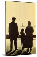 Immigrant Family Looking At Statue Of Liberty From Ellis Island-null-Mounted Poster