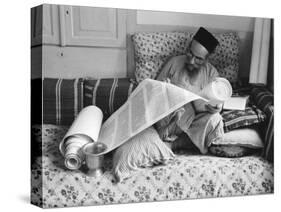 Immigrant Israeli Religious Scholar from Yemen Repairing Scrolls of an Old Torah-Paul Schutzer-Stretched Canvas