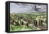 Immigrants and Other Workers Laying Track for the Transcontinental Railroad across Nebraska, 1860s-null-Framed Stretched Canvas