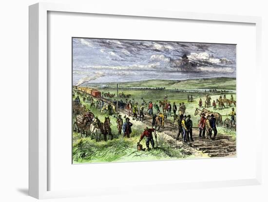 Immigrants and Other Workers Laying Track for the Transcontinental Railroad across Nebraska, 1860s-null-Framed Giclee Print