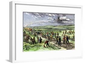 Immigrants and Other Workers Laying Track for the Transcontinental Railroad across Nebraska, 1860s-null-Framed Giclee Print