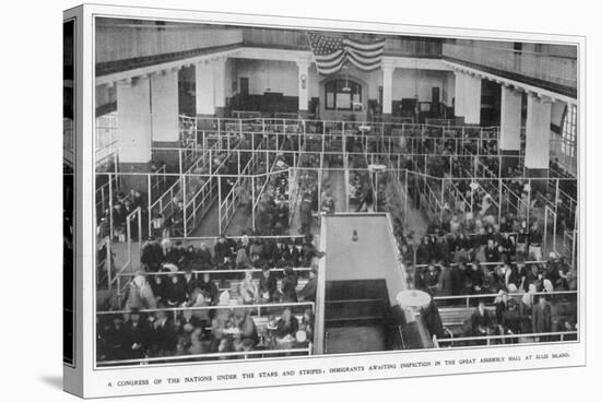 Immigrants Waiting Inspection in the Great Assembly Hall at Ellis Island New York-null-Stretched Canvas