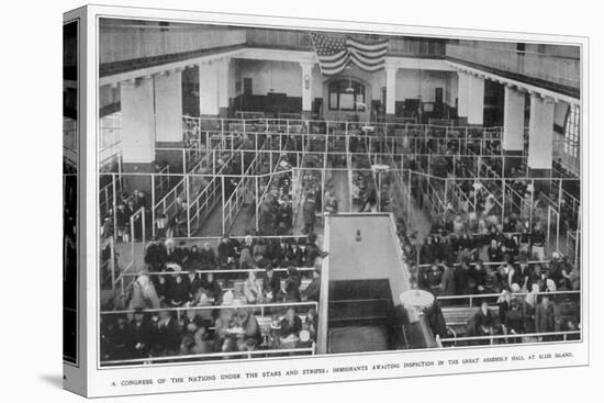 Immigrants Waiting Inspection in the Great Assembly Hall at Ellis Island New York-null-Stretched Canvas