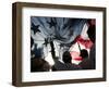 Immigration Rights Demonstrators Hold a U.S. Flag Aloft During a March Along Wilshire Boulevard-null-Framed Photographic Print