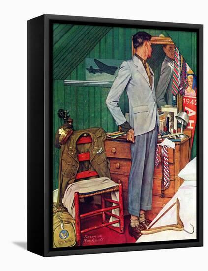 "Imperfect Fit", December 15,1945-Norman Rockwell-Framed Stretched Canvas