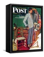 "Imperfect Fit" Saturday Evening Post Cover, December 15,1945-Norman Rockwell-Framed Stretched Canvas