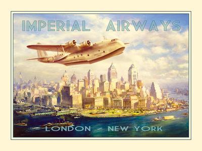 New York Skyline Skyscrapers Vintage Airline Travel Art Poster Print Giclée 