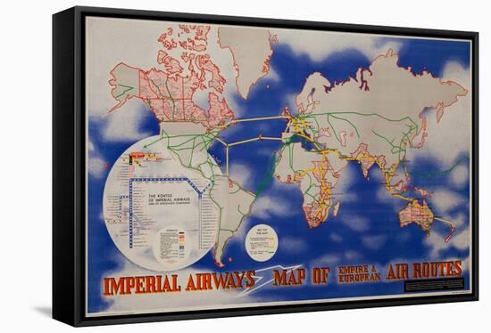 Imperial Airways Travel Poster, A Route Map of the Empire and European Air Routes-David Pollack-Framed Stretched Canvas