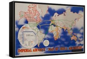 Imperial Airways Travel Poster, A Route Map of the Empire and European Air Routes-David Pollack-Framed Stretched Canvas