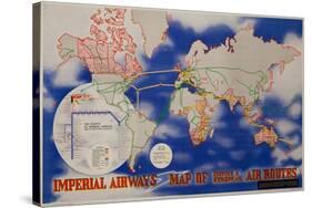 Imperial Airways Travel Poster, A Route Map of the Empire and European Air Routes-David Pollack-Stretched Canvas