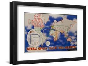 Imperial Airways Travel Poster, A Route Map of the Empire and European Air Routes-David Pollack-Framed Premium Photographic Print