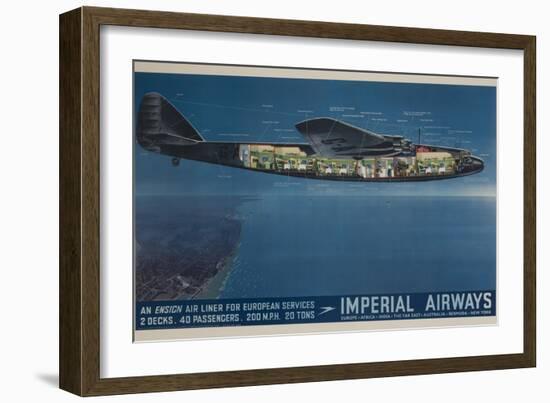 Imperial Airways Travel Poster, Ensign Air Liner Cutaway-null-Framed Giclee Print