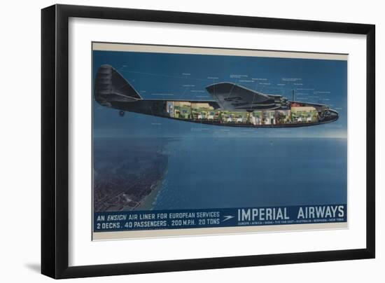 Imperial Airways Travel Poster, Ensign Air Liner Cutaway-null-Framed Giclee Print