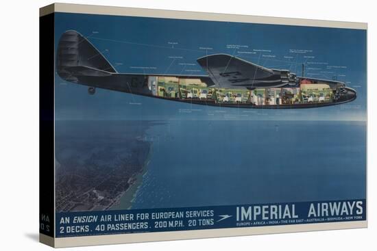 Imperial Airways Travel Poster, Ensign Air Liner Cutaway-null-Stretched Canvas