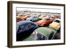 Imported Volkswagen Beetles on an American Pier in 1970s-null-Framed Photo