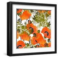 Imprints Bright Poppies. Seamless Pattern. Digital and Watercolor Mixed Media Hand Drawn Boho Artwo-Liia Chevnenko-Framed Art Print