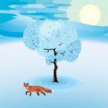 Winter Landscape with Frozen Tree and Red Fox Hanging Around-Imre Sandor-Framed Art Print