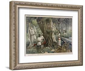 In a Forest Near Chartres France Druids Collect Mistletoe for Ritual Purposes-Eugene Damblans-Framed Art Print