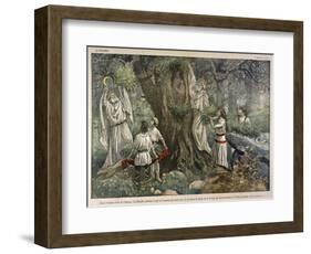 In a Forest Near Chartres France Druids Collect Mistletoe for Ritual Purposes-Eugene Damblans-Framed Art Print