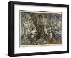 In a Forest Near Chartres France Druids Collect Mistletoe for Ritual Purposes-Eugene Damblans-Framed Art Print