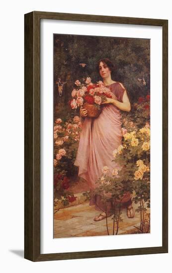 In a Garden of Roses-Ford Madox Brown-Framed Art Print