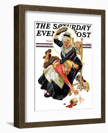 "In a Jam," Saturday Evening Post Cover, November 28, 1931-Joseph Christian Leyendecker-Framed Giclee Print