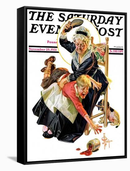 "In a Jam," Saturday Evening Post Cover, November 28, 1931-Joseph Christian Leyendecker-Framed Stretched Canvas