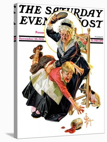 "In a Jam," Saturday Evening Post Cover, November 28, 1931-Joseph Christian Leyendecker-Stretched Canvas