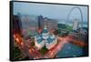 In a misty rain an elevated view of Gateway Arch and the historical Old St. Louis Courthouse. Th...-null-Framed Stretched Canvas