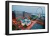 In a misty rain an elevated view of Gateway Arch and the historical Old St. Louis Courthouse. Th...-null-Framed Photographic Print