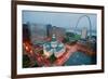 In a misty rain an elevated view of Gateway Arch and the historical Old St. Louis Courthouse. Th...-null-Framed Photographic Print