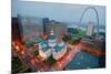 In a misty rain an elevated view of Gateway Arch and the historical Old St. Louis Courthouse. Th...-null-Mounted Photographic Print