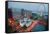 In a misty rain an elevated view of Gateway Arch and the historical Old St. Louis Courthouse. Th...-null-Framed Stretched Canvas