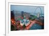 In a misty rain an elevated view of Gateway Arch and the historical Old St. Louis Courthouse. Th...-null-Framed Photographic Print