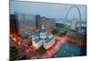 In a misty rain an elevated view of Gateway Arch and the historical Old St. Louis Courthouse. Th...-null-Mounted Photographic Print