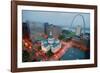 In a misty rain an elevated view of Gateway Arch and the historical Old St. Louis Courthouse. Th...-null-Framed Photographic Print