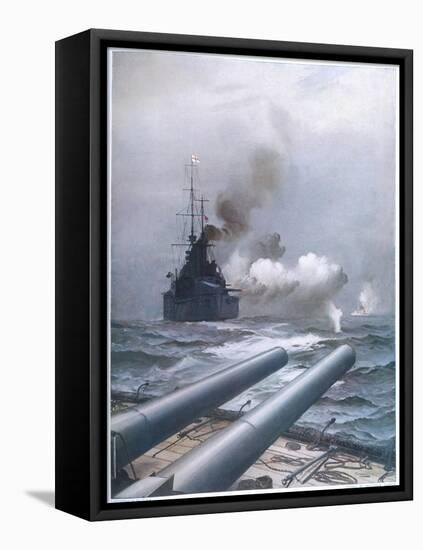 In a Naval Engagement off Heligoland the "Lion" Sinks a German Cruiser-Montague Dawson-Framed Stretched Canvas