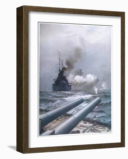 In a Naval Engagement off Heligoland the "Lion" Sinks a German Cruiser-Montague Dawson-Framed Photographic Print