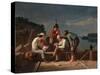 In a Quandary, or Mississippi Raftsmen at Cards, 1851-George Caleb Bingham-Stretched Canvas