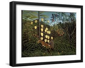 In a Tropical Forest. Struggle Between Tiger and Bull, 1908-1909-Henri Rousseau-Framed Giclee Print