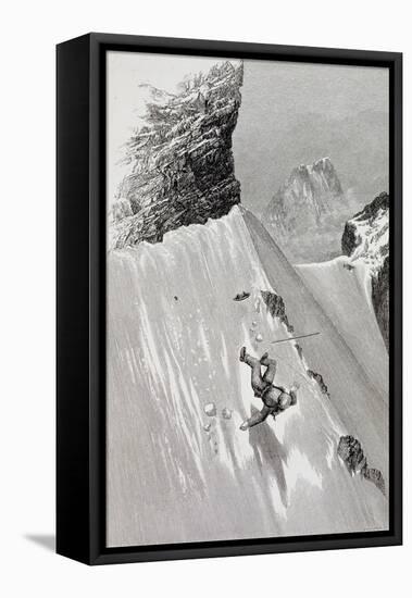 In Attempting to Pass the Corner I Slipped and Fell" from "The Ascent of the Matterhorn"-Edward Whymper-Framed Stretched Canvas