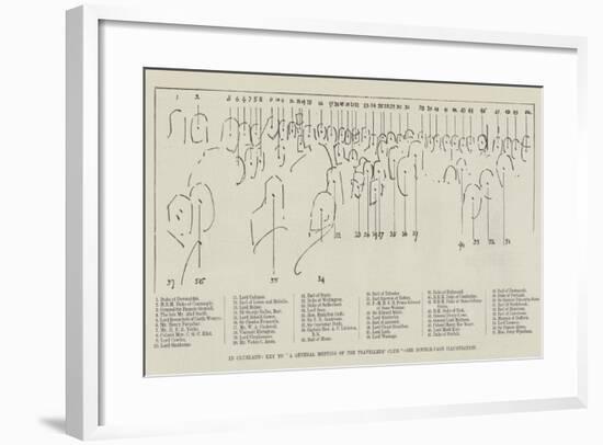 In Clubland, Key to A General Meeting of the Travellers' Club-null-Framed Giclee Print