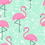 Tropical Trendy Seamless Pattern with Pink Flamingos and Mint Green Palm Leaves. Exotic Hawaii Art-in_dies_magis-Art Print