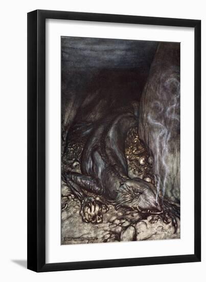 In dragon's form Fafner now watches the hoard', 1924-Arthur Rackham-Framed Giclee Print